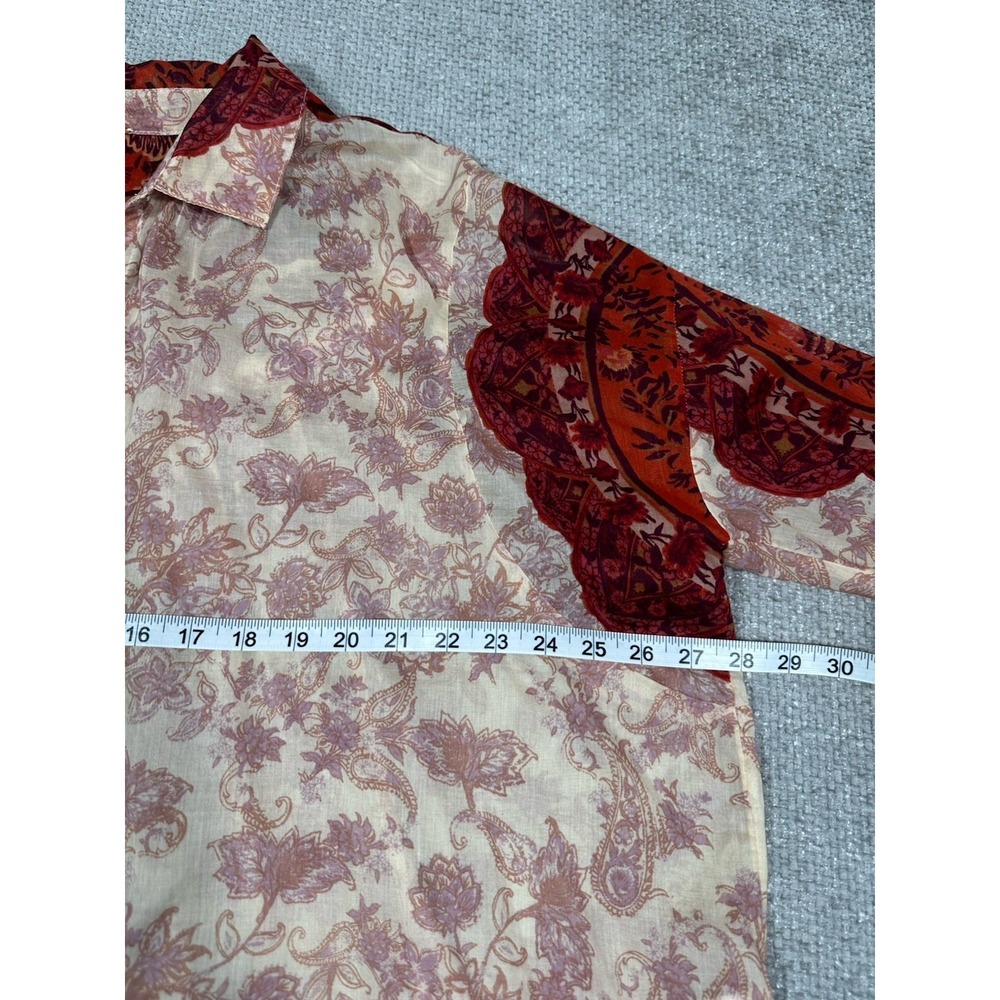 Free People Top Womens Medium Rose Bud Blouse Voile Floral Boho Lightweight - Picture 5 of 11